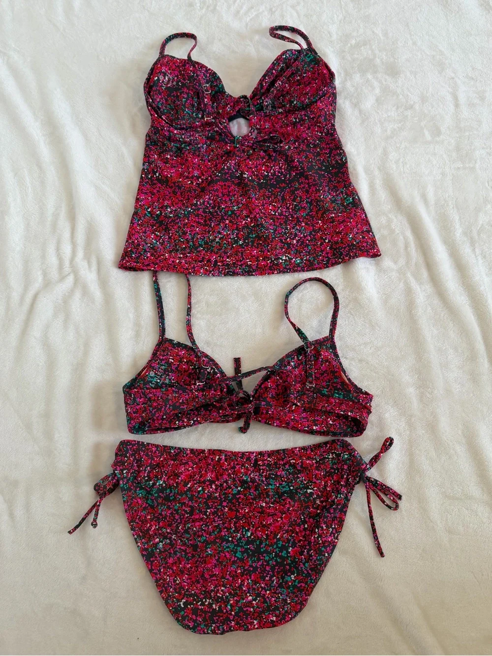 Athleta Size Medium Magenta Multi-Color Confetti Tankini & Bikini Set
